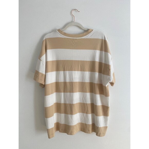 Isaac Mizrahi Live Essentials Women’s Beige & White Striped Cotton Tee Size 2XL - Picture 2 of 5